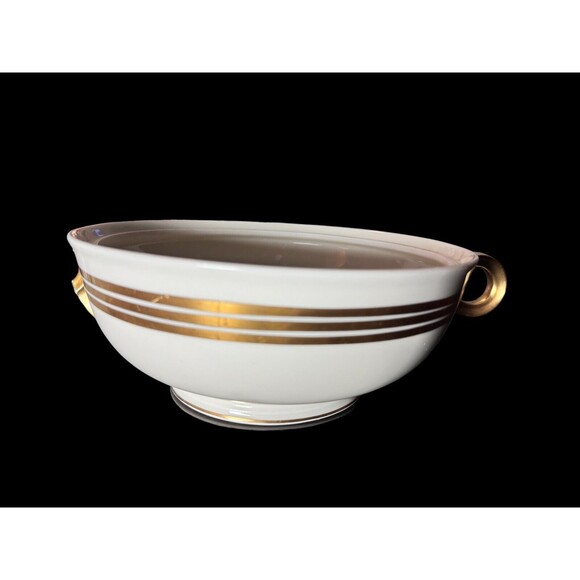 Covered White and Gold Accented Bowl w/ Handles By Jean Luce Paris France Vtg - Picture 3 of 11